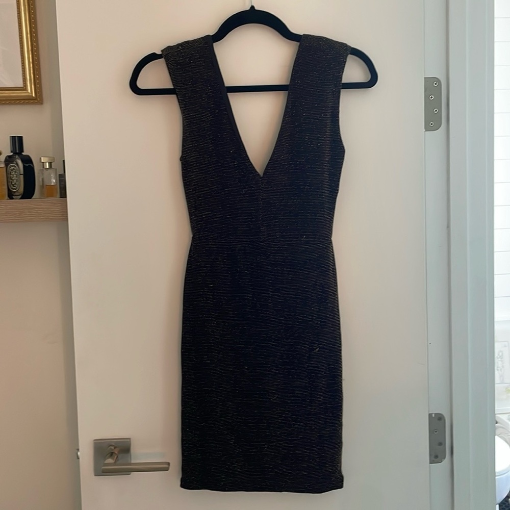 V-Neck Gold Shimmer Dress - Size S